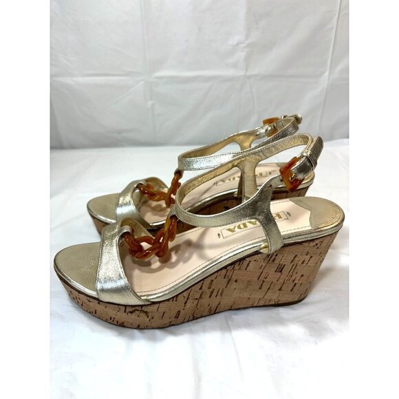 Prada Chain Link Gold Wedges - Picture 4 of 16